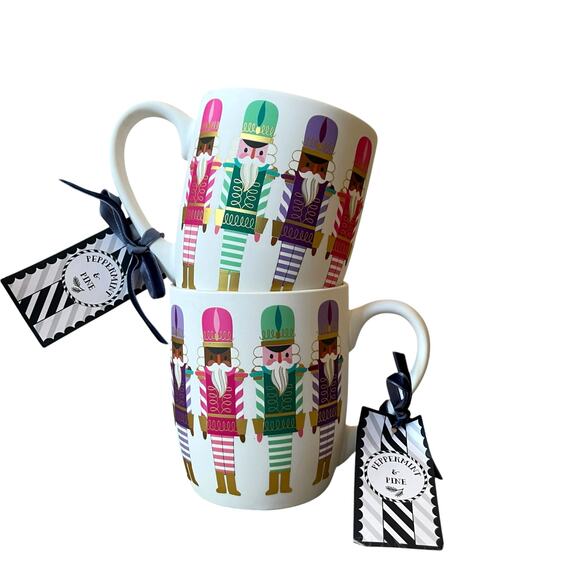 2pc Peppermint & Pine Christmas NUTCRACKER Soft Touch Mugs Pop of Color Holiday - Picture 11 of 13